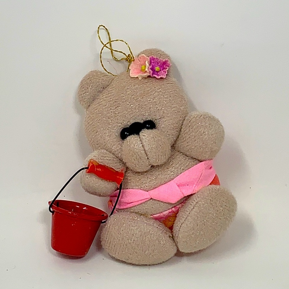 Vintage bear with bucket Christmas tree ornament